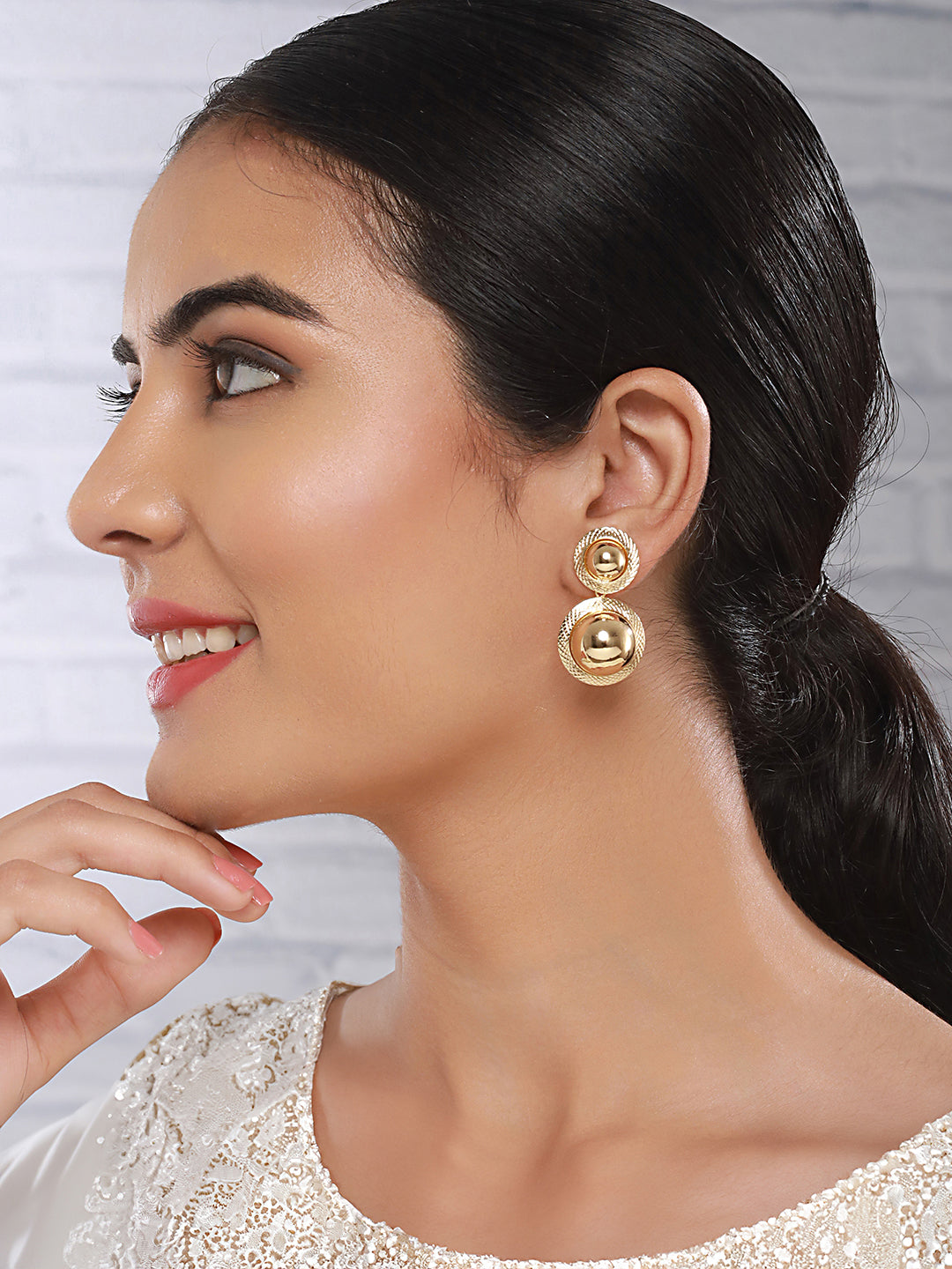 Anti-Tarnish Gold Plated Dual Ball Drop Minimal Drop Earrings