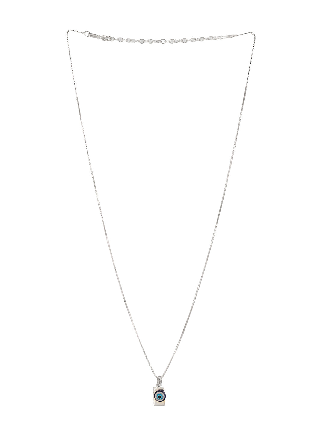 925 Sterling silver Rhodium Plated Bar Evil Eye Charm Pendant Necklace & Chain