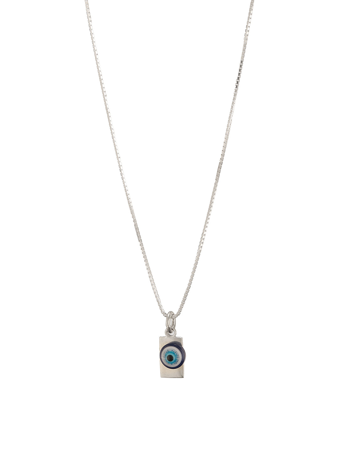 925 Sterling silver Rhodium Plated Bar Evil Eye Charm Pendant Necklace & Chain