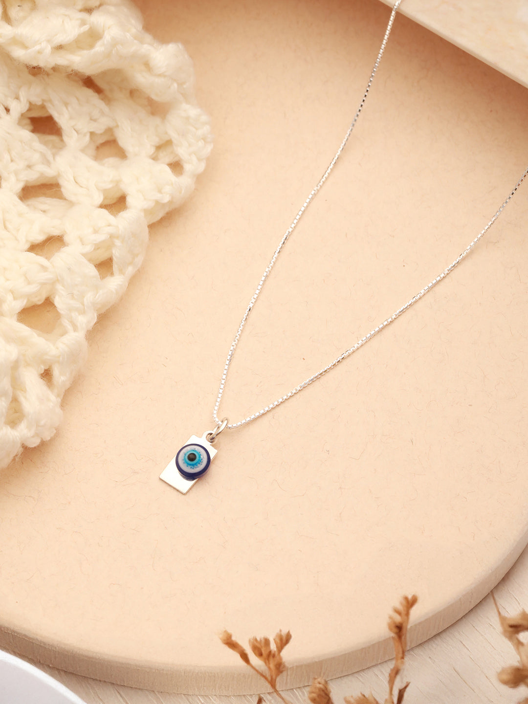 925 Sterling silver Rhodium Plated Bar Evil Eye Charm Pendant Necklace & Chain