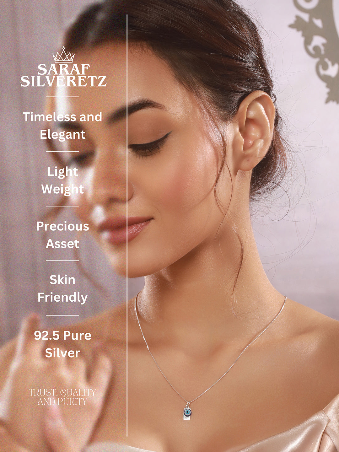 925 Sterling silver Rhodium Plated Bar Evil Eye Charm Pendant Necklace & Chain