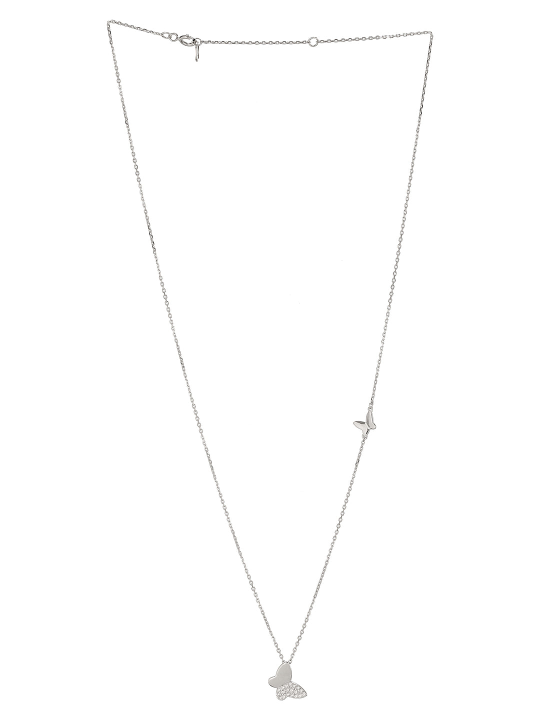 925 Sterling Silver Zircon Studded Butterfly Charm Pendant Necklace & Chain