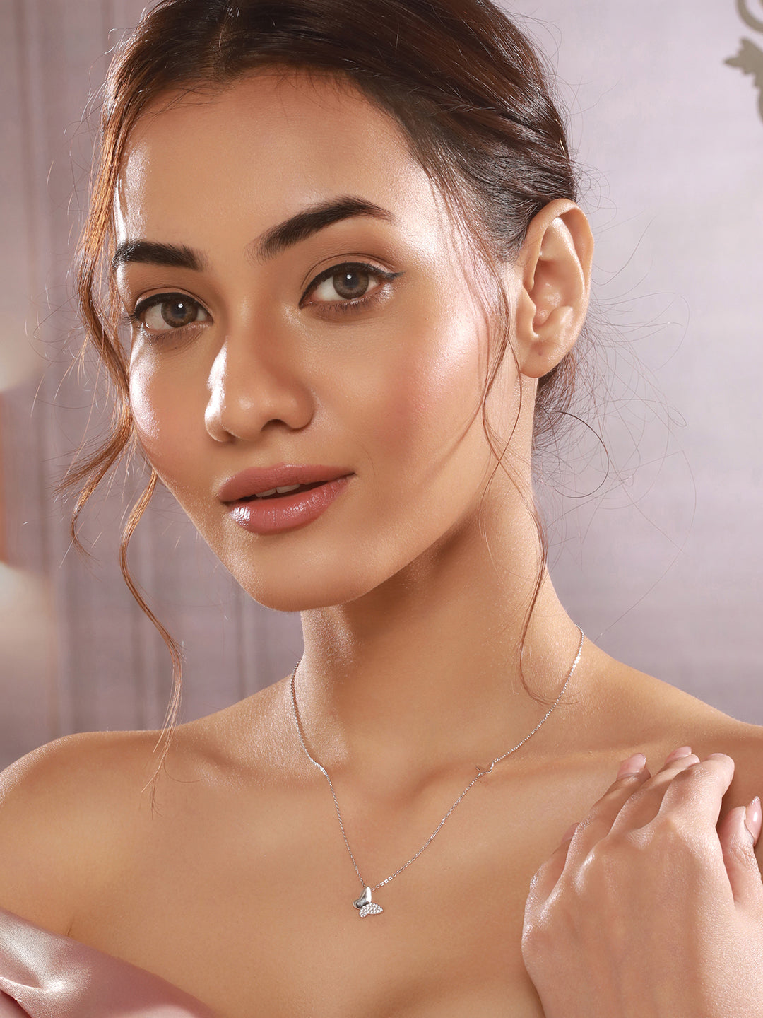 925 Sterling Silver Zircon Studded Butterfly Charm Pendant Necklace & Chain