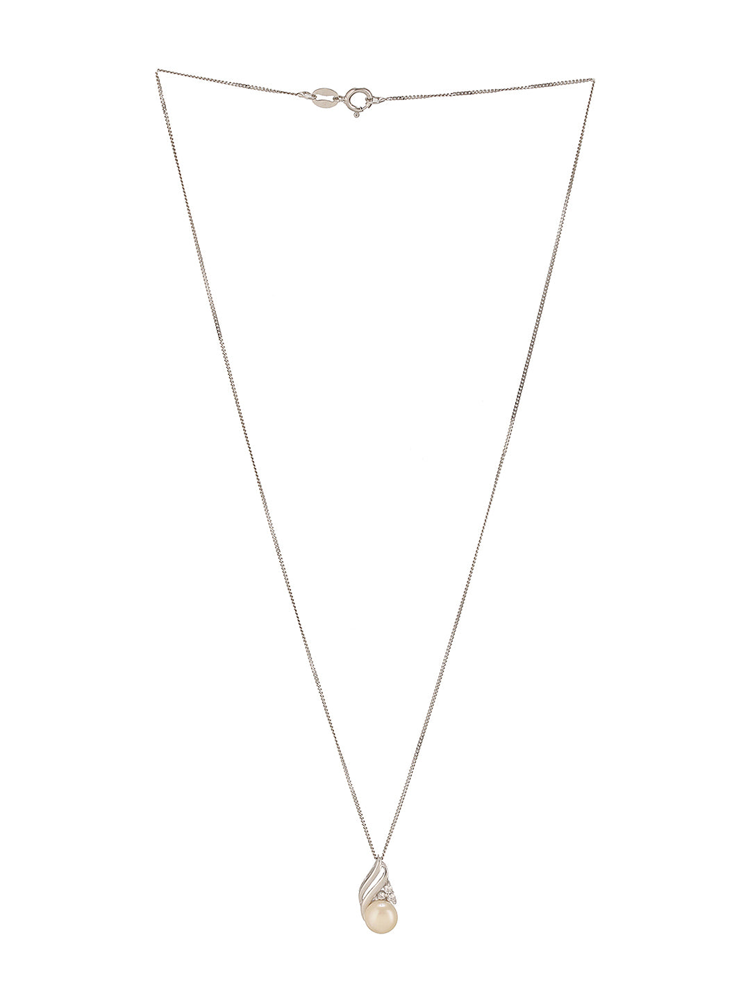 925 Sterling Silver Zircon & Pearl Embellished Delicate Pendant Neckalace & Chain
