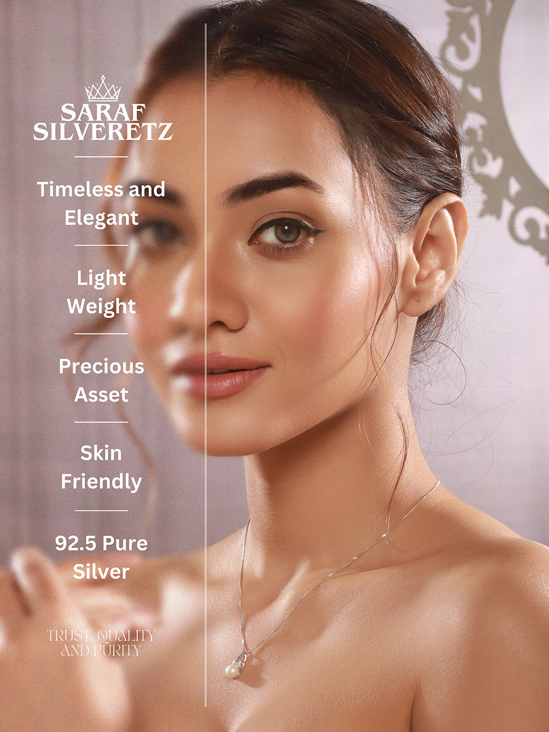 925 Sterling Silver Zircon & Pearl Embellished Delicate Pendant Neckalace & Chain