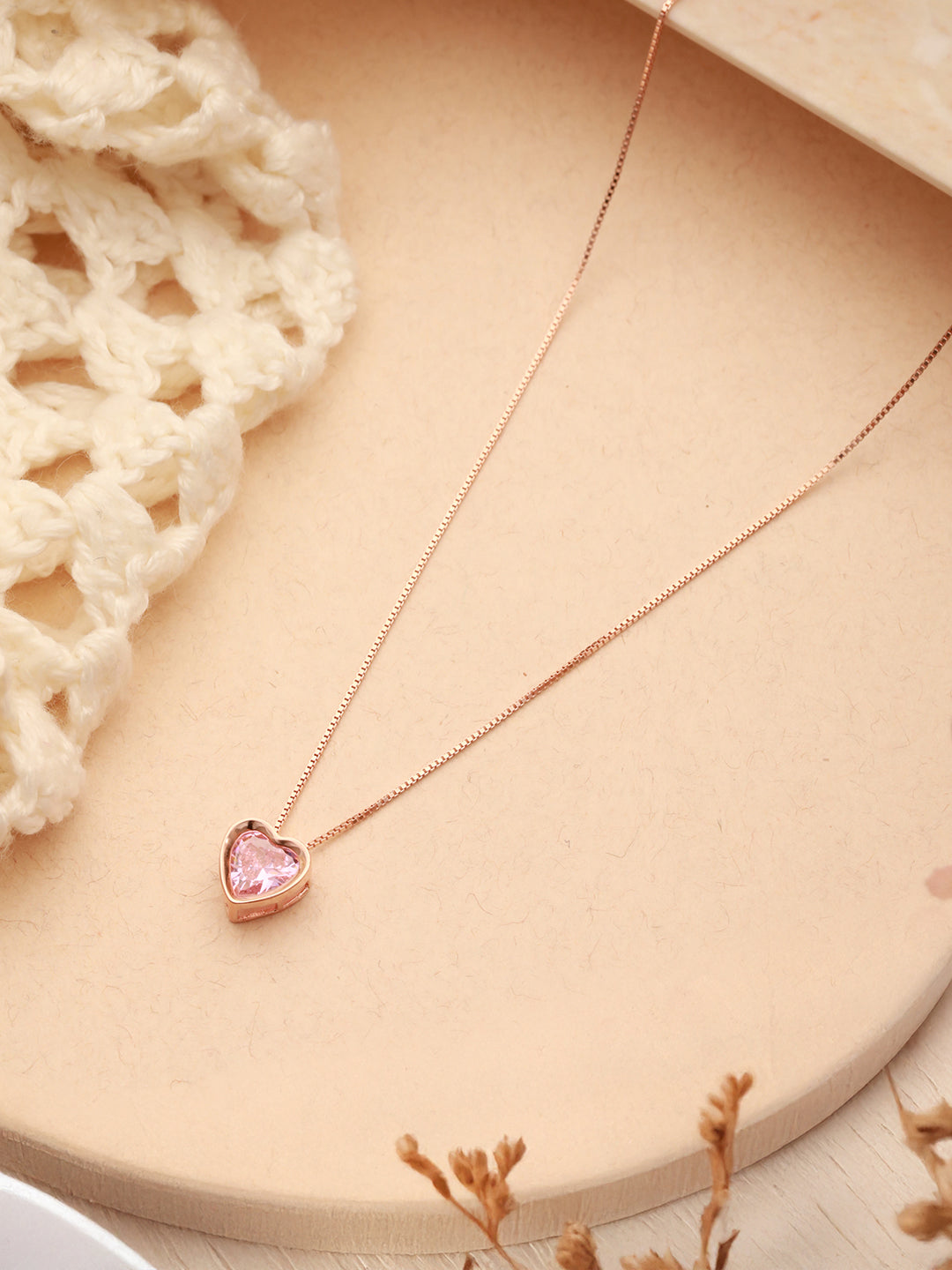 925 Sterling silver Rose Gold Plated Pink Halo Heart Love Pendant Necklace & Chain