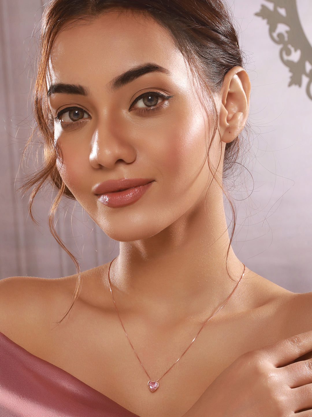 925 Sterling silver Rose Gold Plated Pink Halo Heart Love Pendant Necklace & Chain