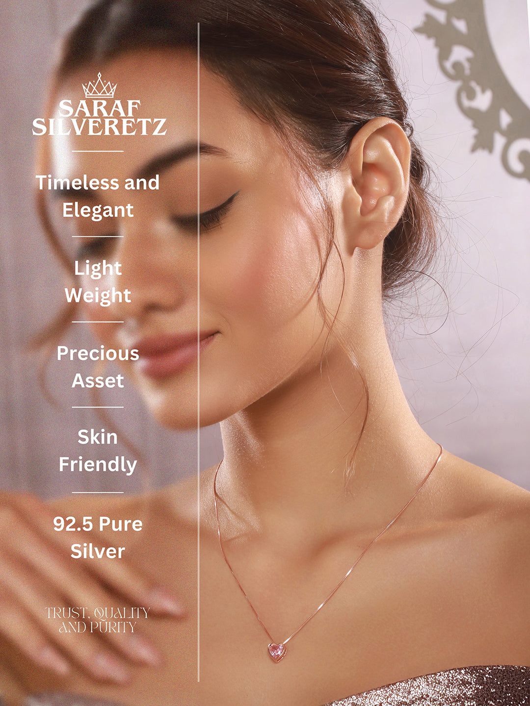 925 Sterling silver Rose Gold Plated Pink Halo Heart Love Pendant Necklace & Chain