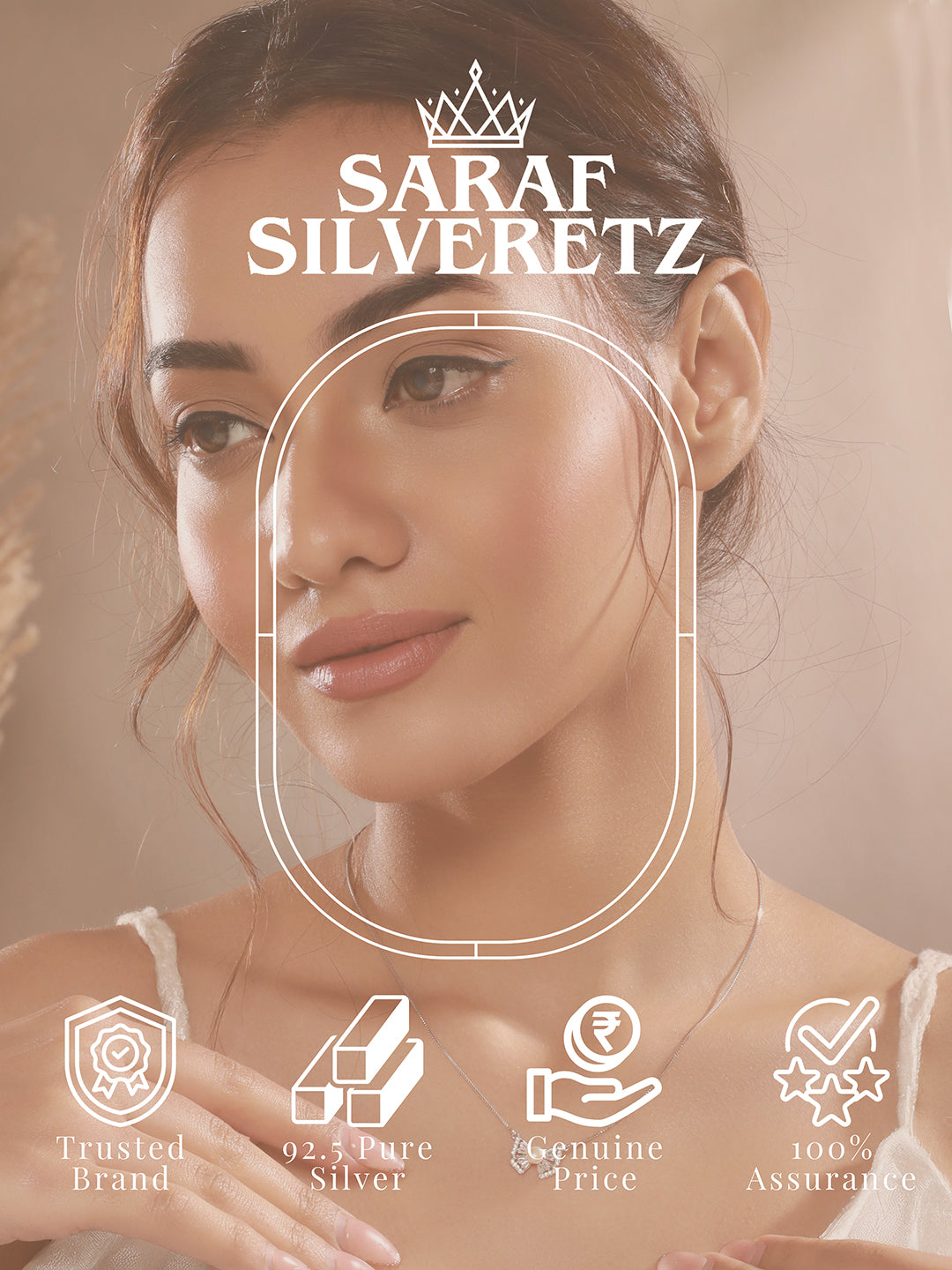 925 Sterling Silver Rhodium Plated Zircon & Pearl  Bow Shaped Pendant Necklace & Chain