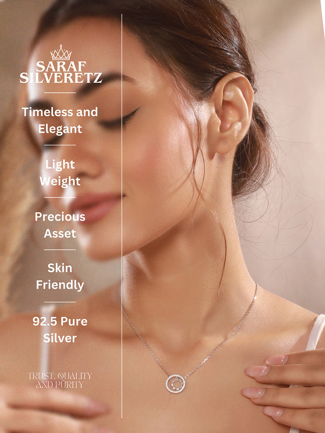 925 Sterling  Silver Rhodium Plated Crystals Studded  Halo Baguette Ring Necklace & Chain