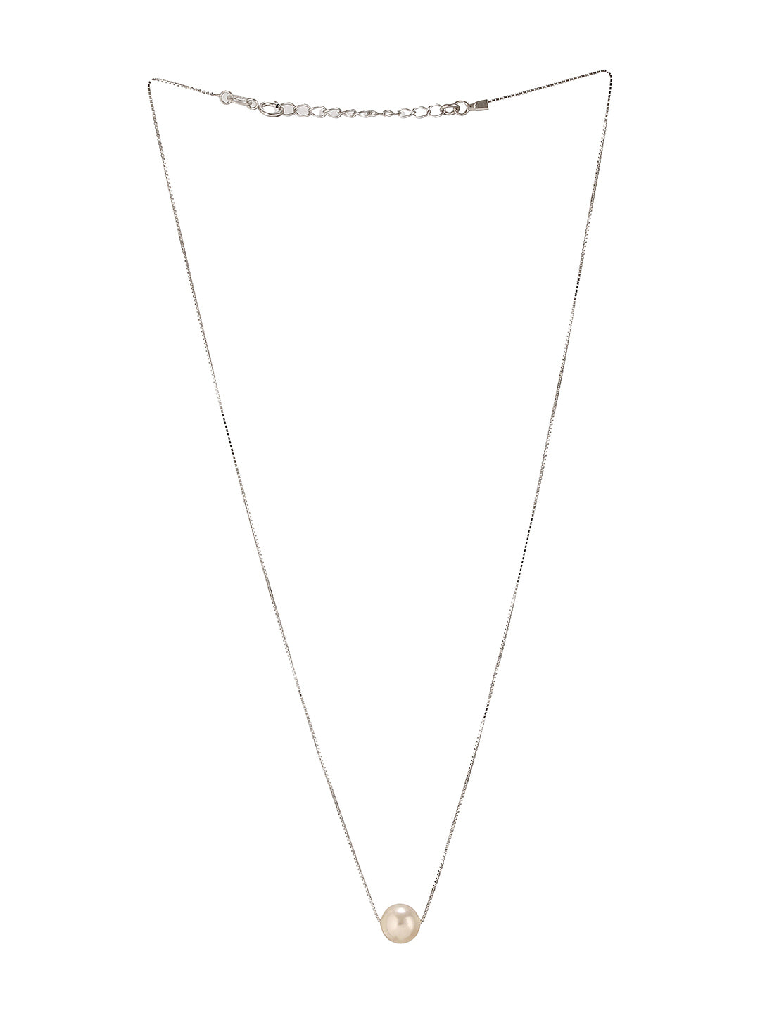 925 Sterling Silver Freshwater Faux Pearl Rhodium Plated Necklace & Chain