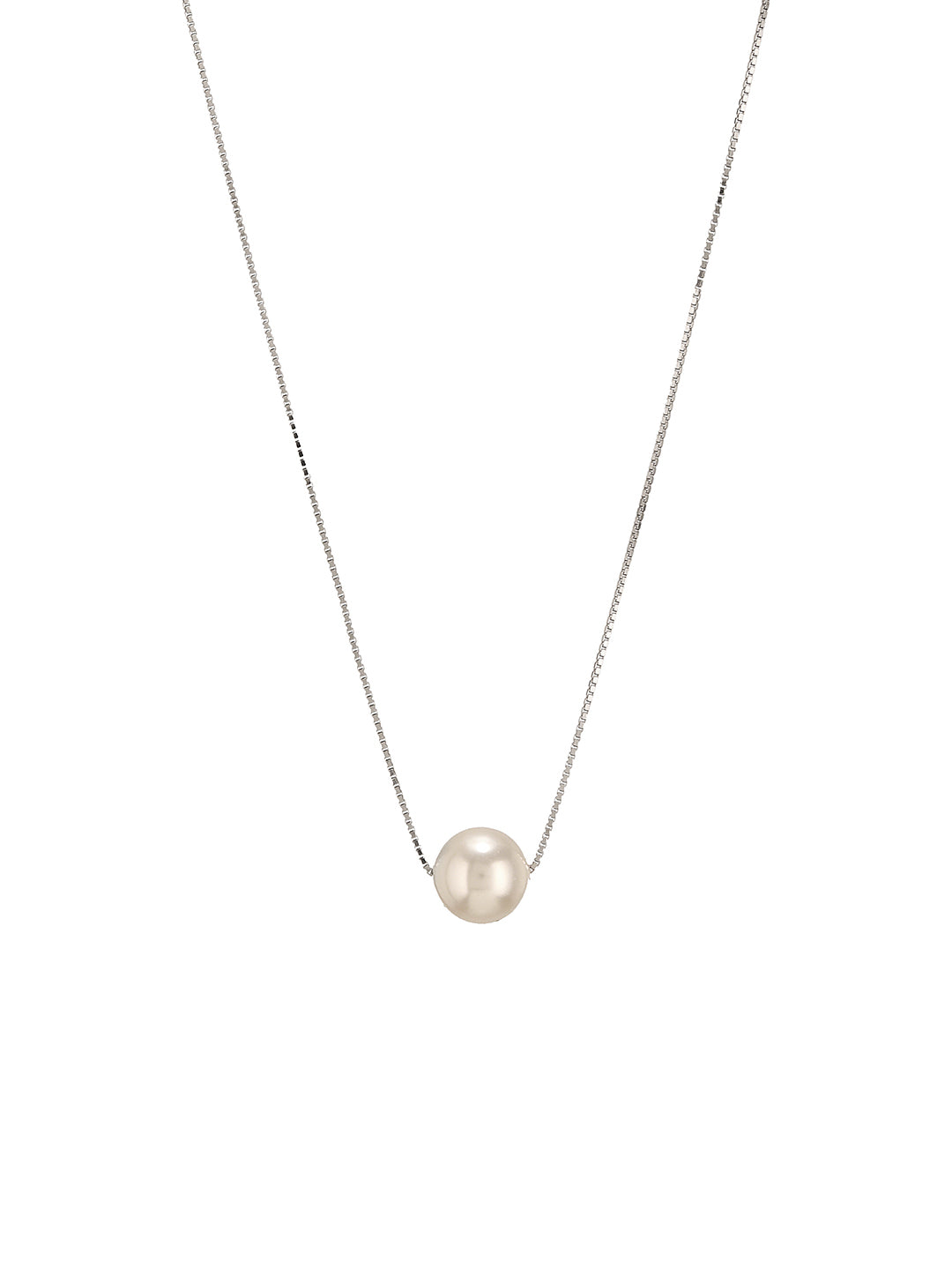 925 Sterling Silver Freshwater Faux Pearl Rhodium Plated Necklace & Chain