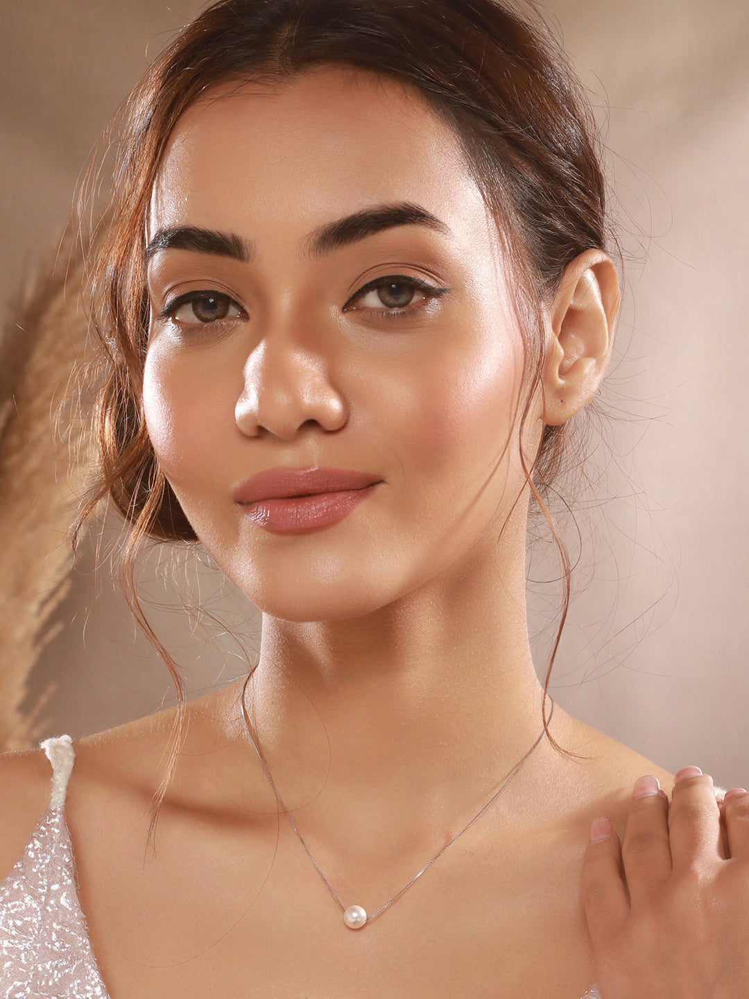 925 Sterling Silver Freshwater Faux Pearl Rhodium Plated Necklace & Chain