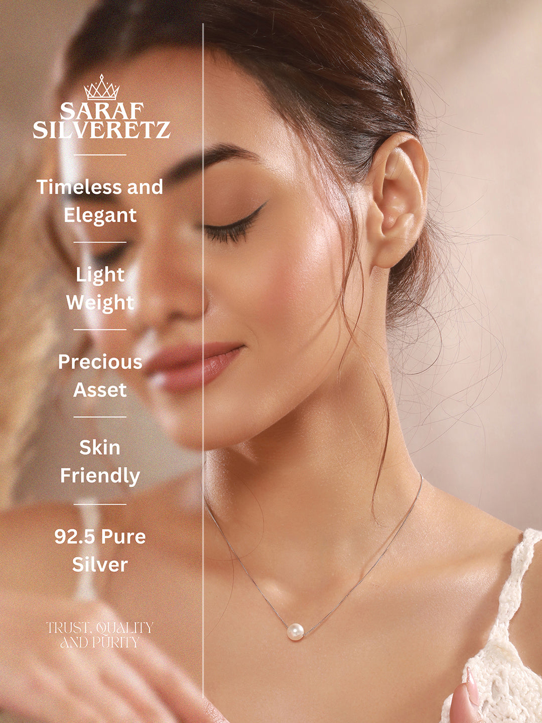 925 Sterling Silver Freshwater Faux Pearl Rhodium Plated Necklace & Chain