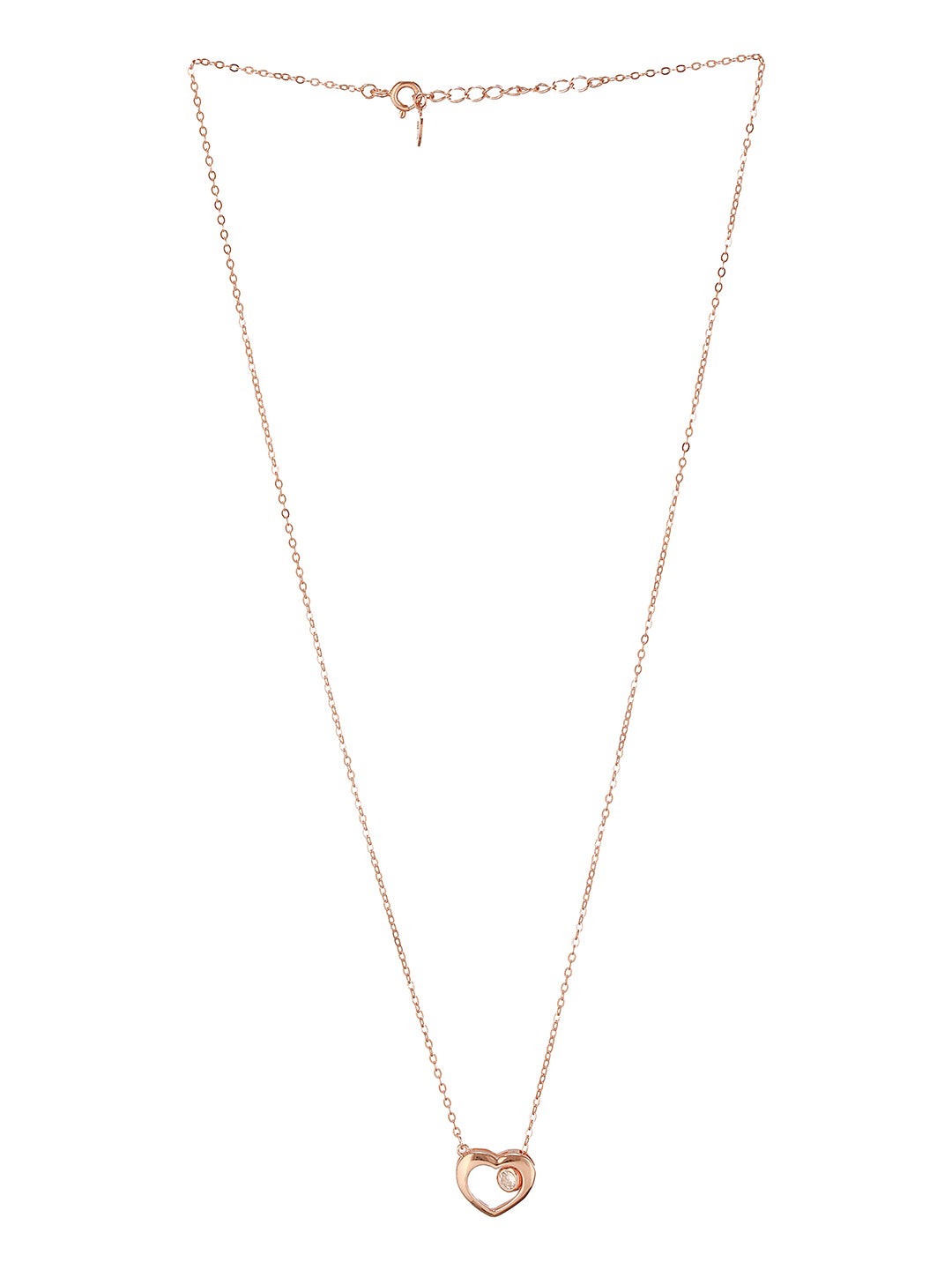 925 Sterling Silver Rose Gold Plated Minimal  Charms Heart Pendant Necklace & Chain