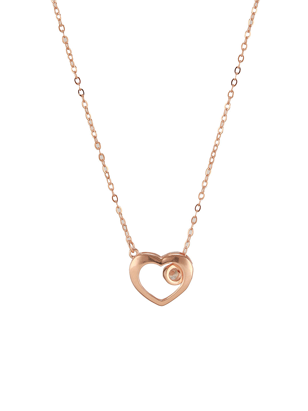 925 Sterling Silver Rose Gold Plated Minimal  Charms Heart Pendant Necklace & Chain
