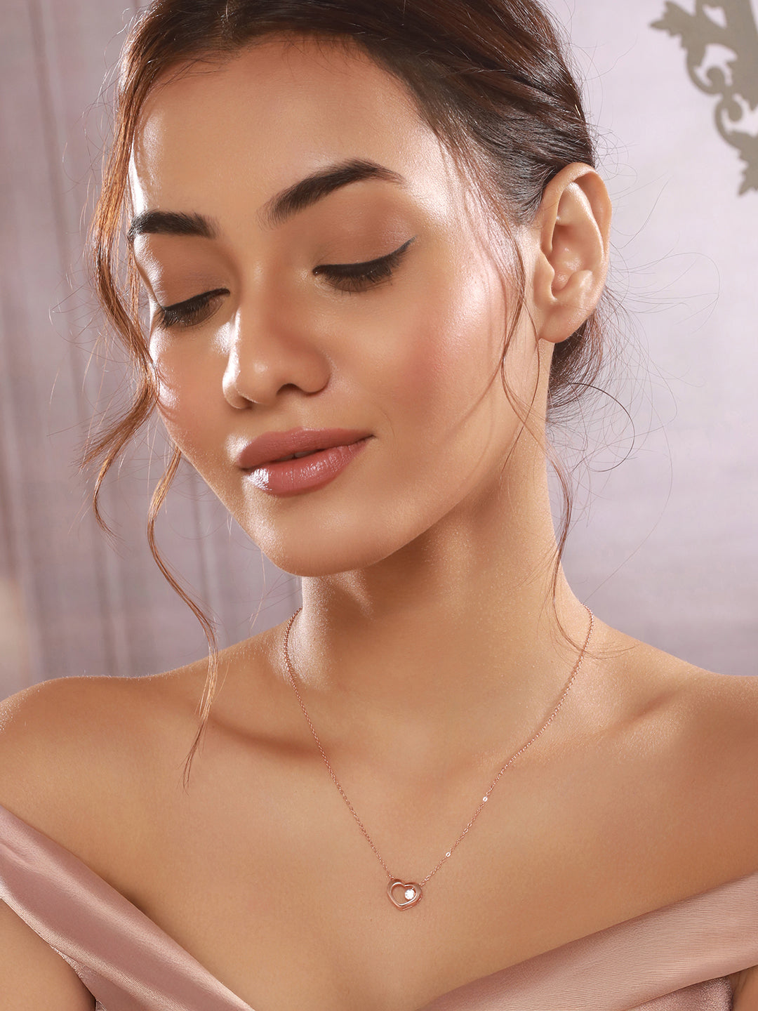 925 Sterling Silver Rose Gold Plated Minimal  Charms Heart Pendant Necklace & Chain