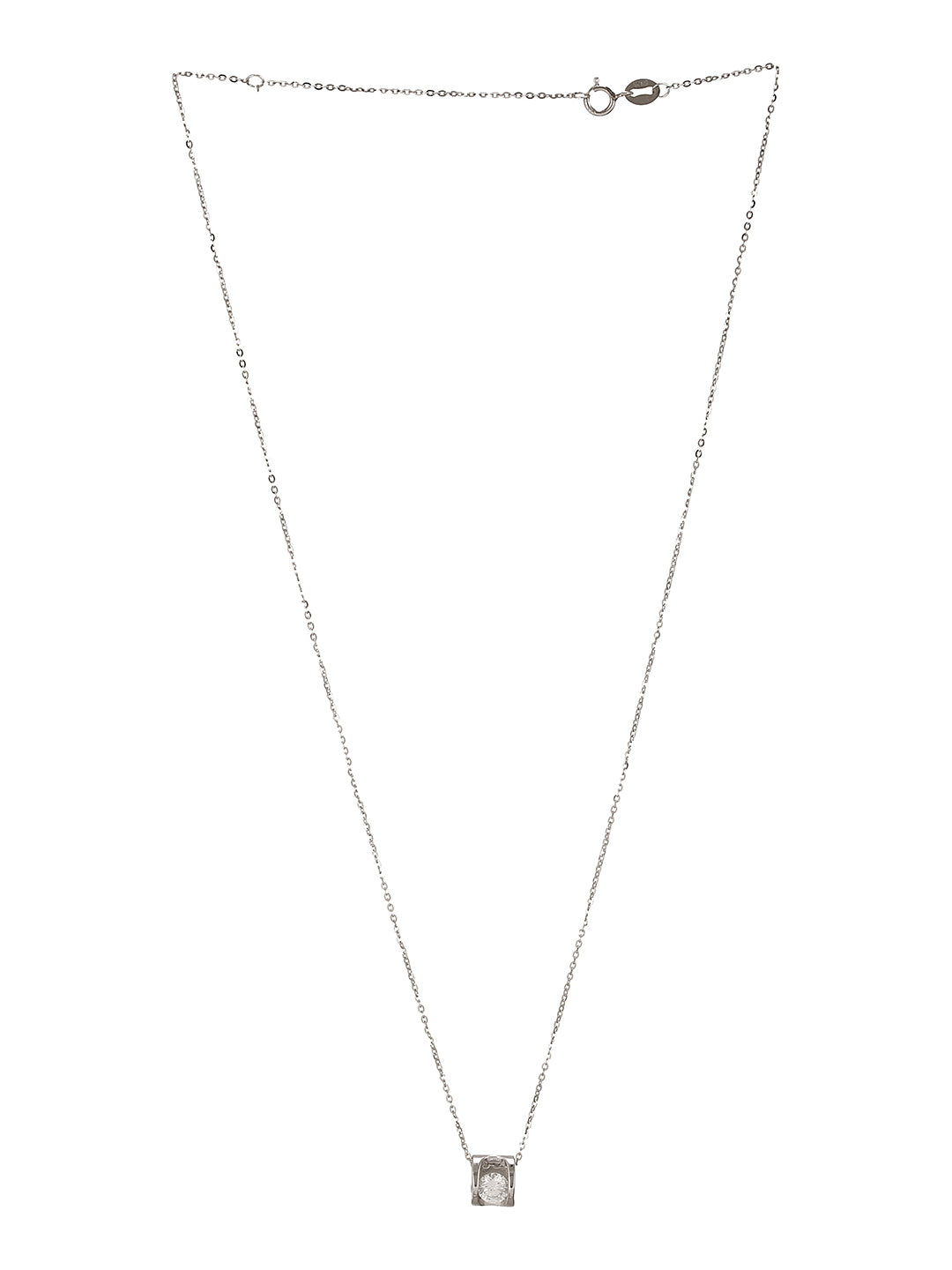 925 Sterling Silver Rhodium Plated Zircon Stylish Square Solitaire Pendant Neckalce & Chain