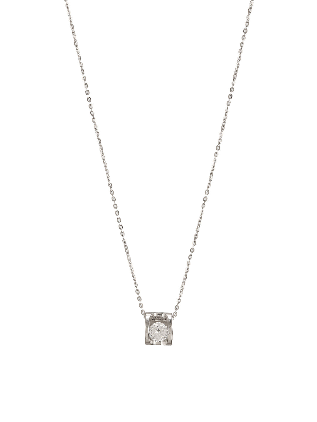 925 Sterling Silver Rhodium Plated Zircon Stylish Square Solitaire Pendant Neckalce & Chain
