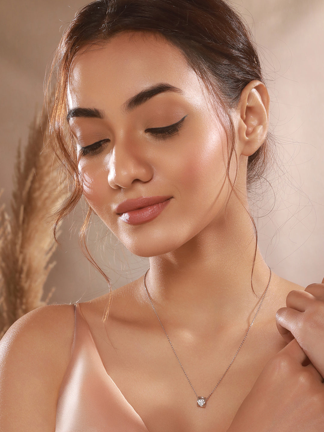 925 Sterling Silver Rhodium Plated Zircon Stylish Square Solitaire Pendant Neckalce & Chain