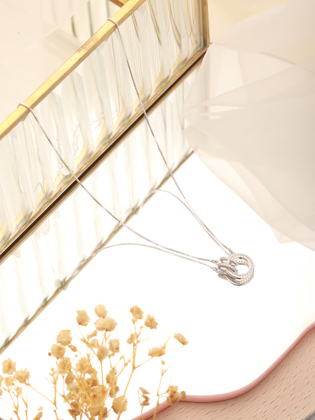 925 Sterling Silver Rhodium Zircon Studded  Hinged Forever Pendant For her Necklace & Chain