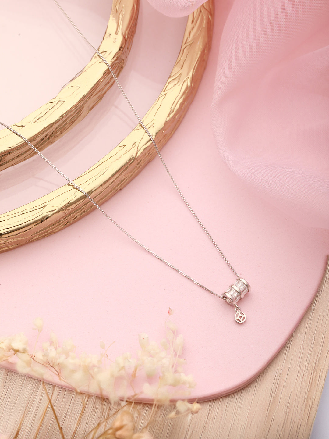 925 Sterling Silver Rhodium Plated Delicate Pendant Necklace & Chain