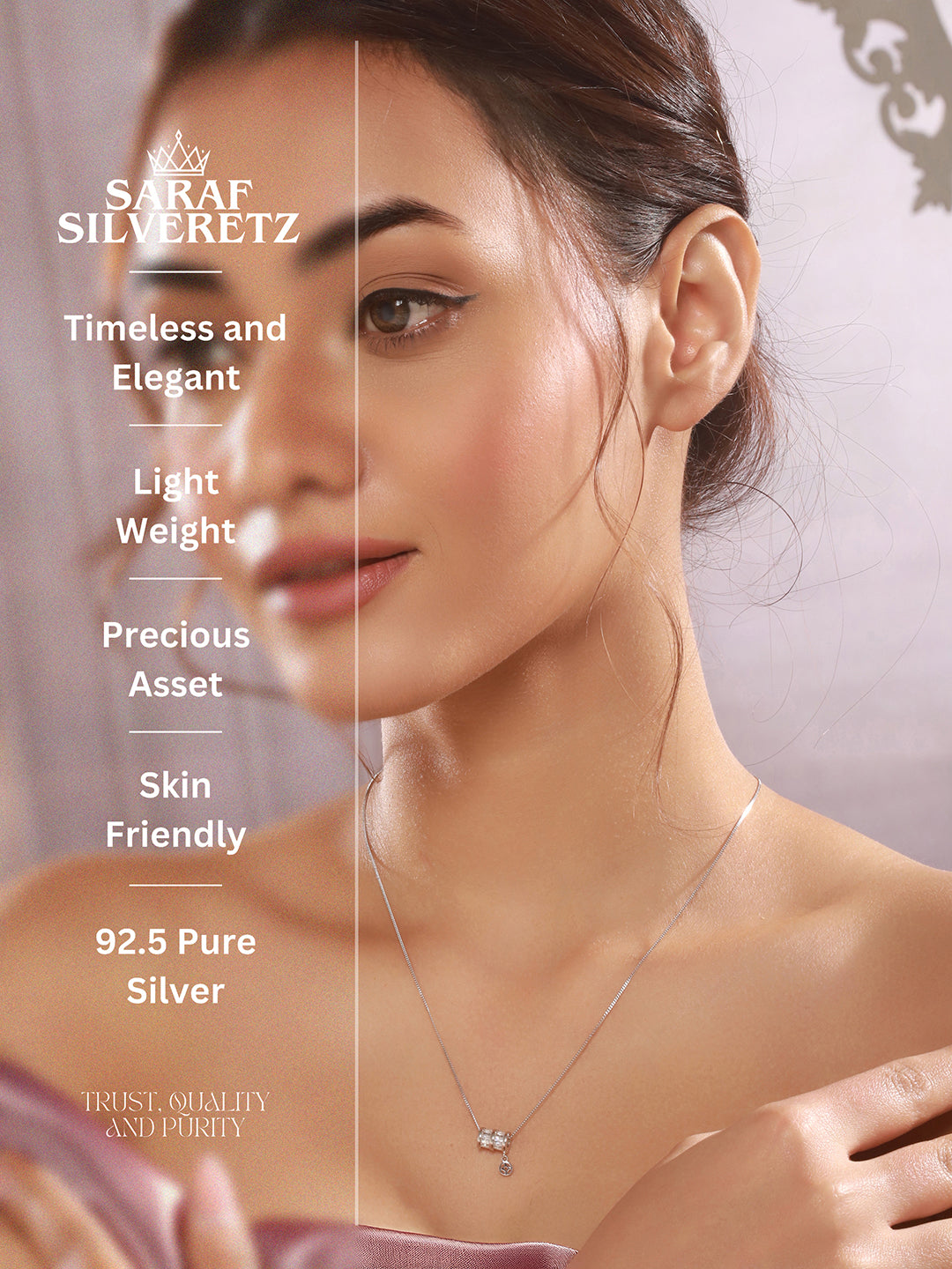 925 Sterling Silver Rhodium Plated Delicate Pendant Necklace & Chain