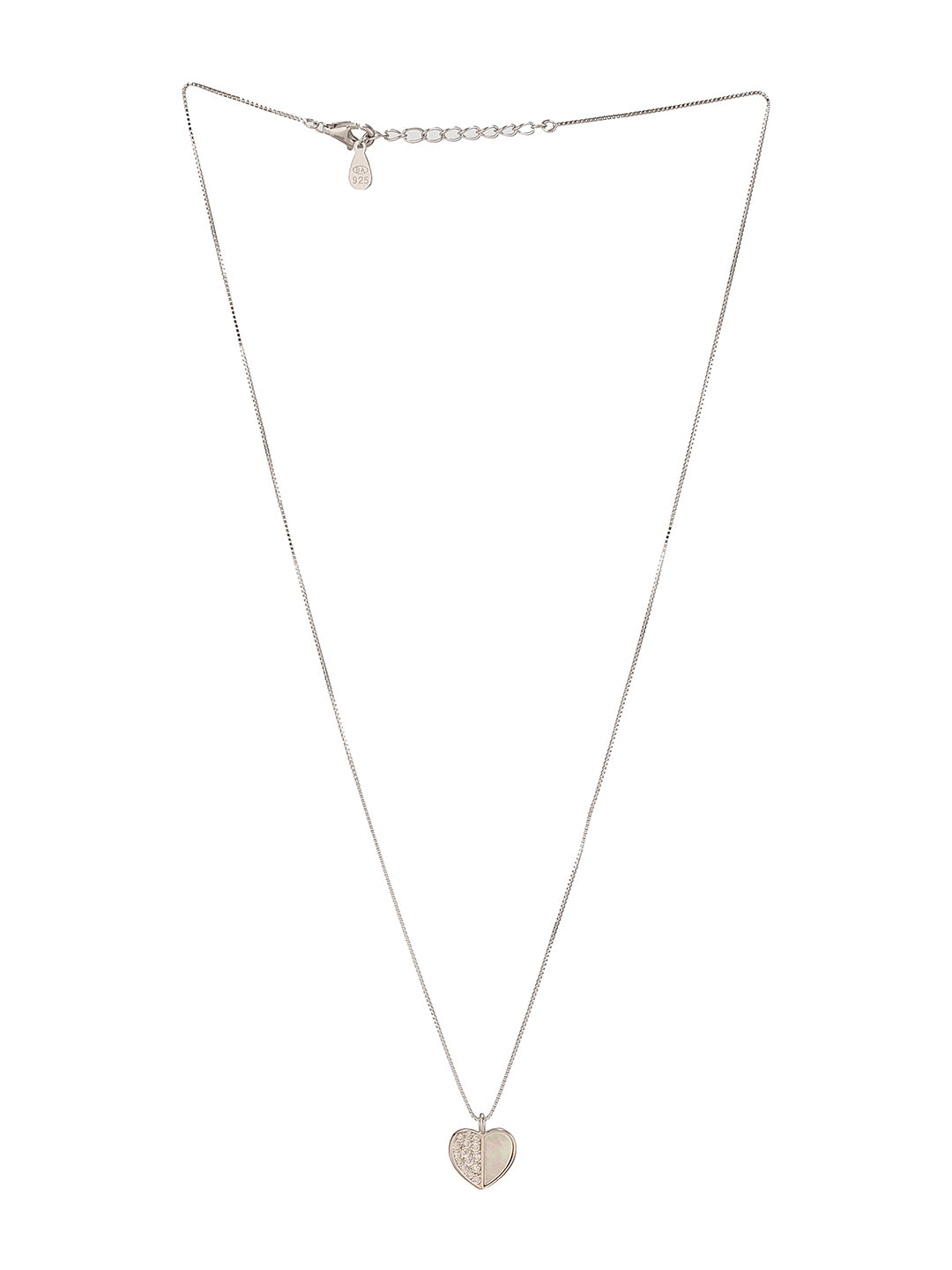 925 Sterling Silver Rhodium Plated Heart Enamelled & Zircon Studded Pendant Necklace & Chain