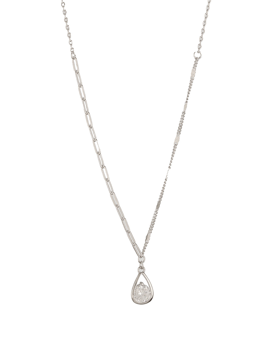 925 Sterling Silver Tear Drop Shaped Solitaire Zircon Pendant Necklace & Chain