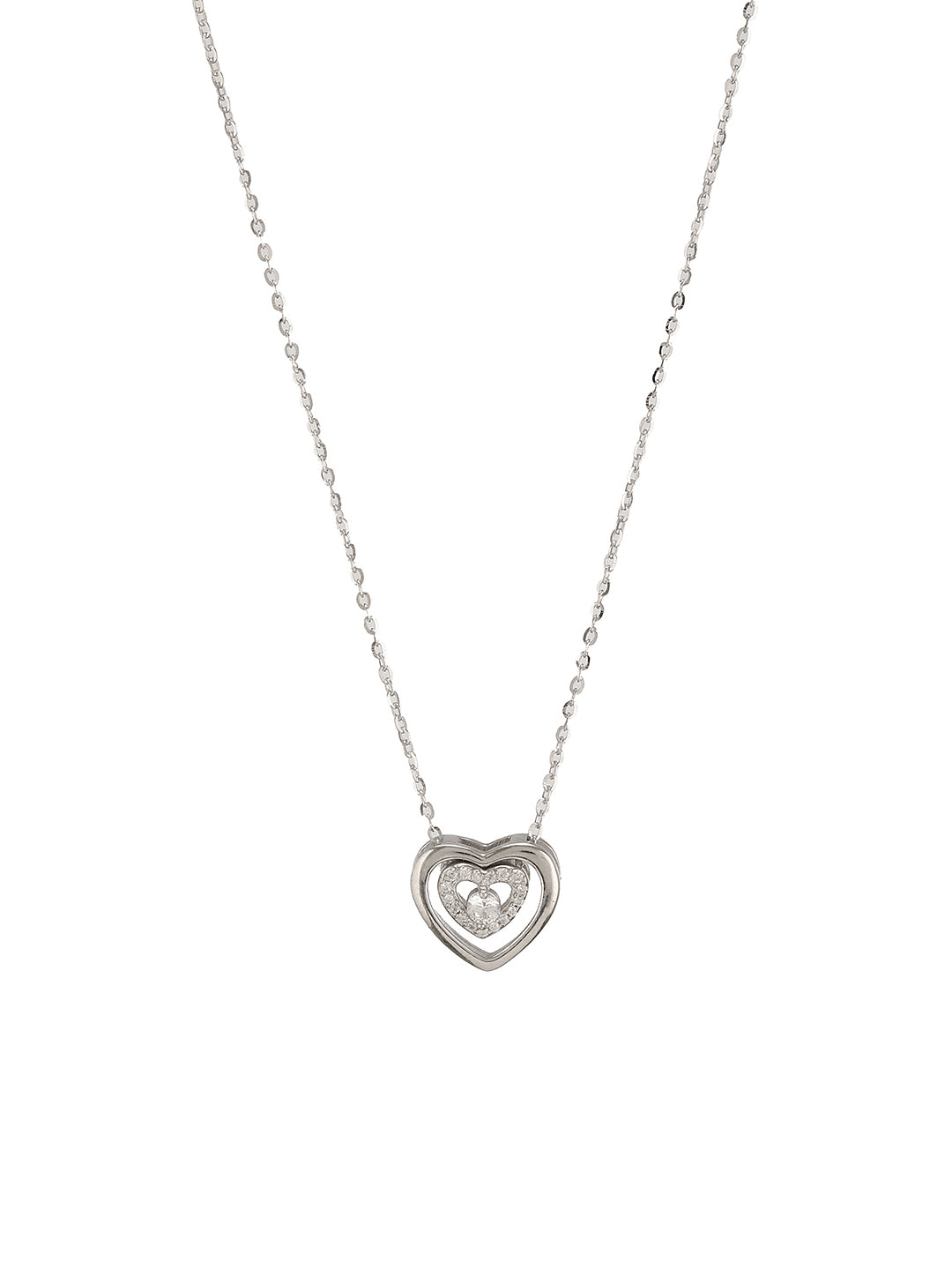 925 Sterling Silver Zircon Studded Heart Shaped Minimal Pendant Necklace & Chain