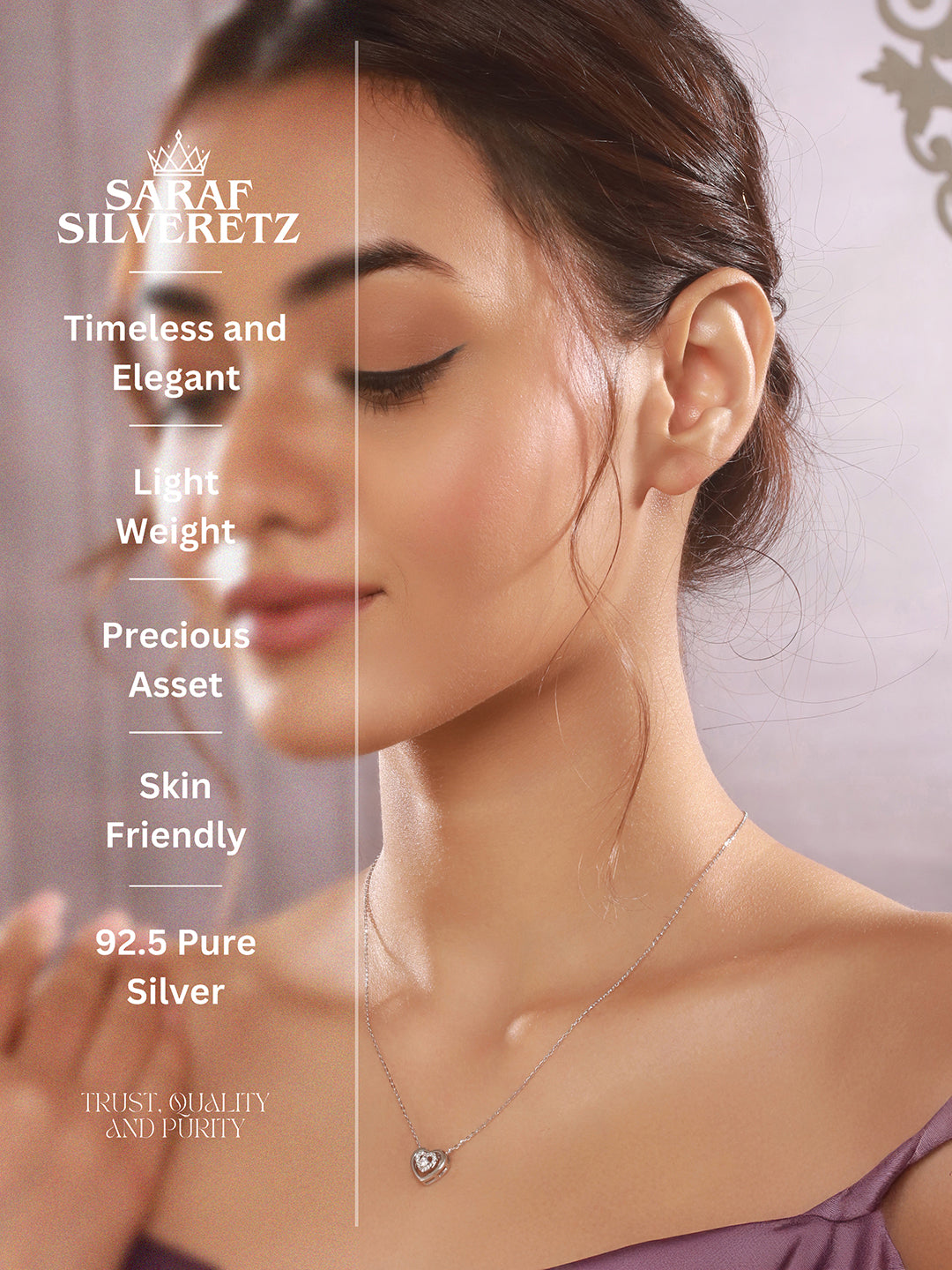 925 Sterling Silver Zircon Studded Heart Shaped Minimal Pendant Necklace & Chain