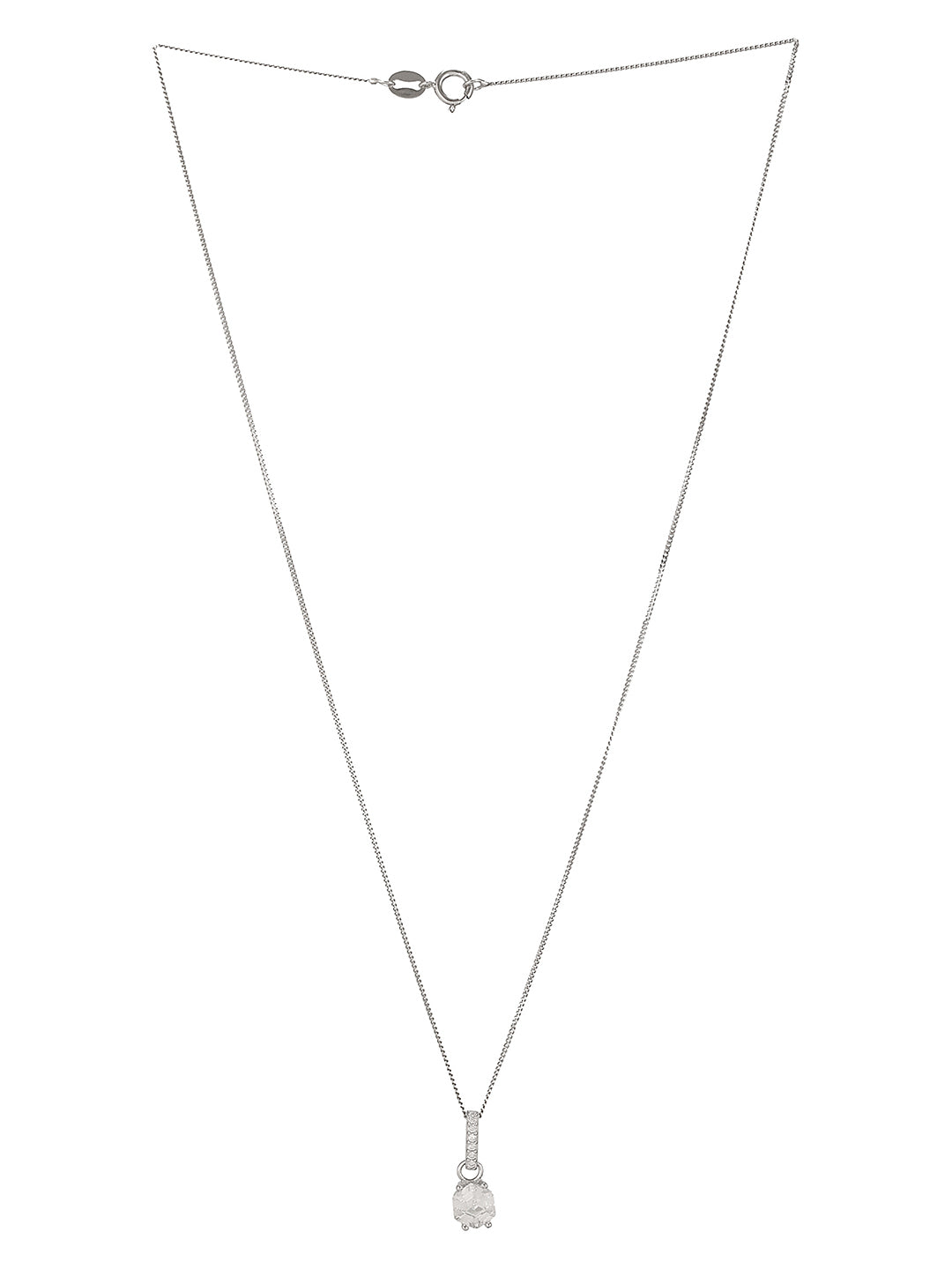 925 Sterling Silver Rhodium Plated Cubic Zirconia Solitaire Minimal pendant Necklace & Chain