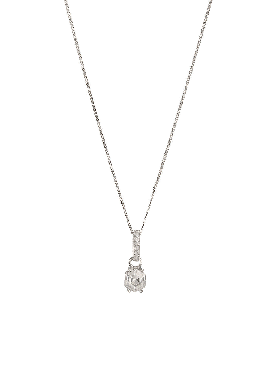 925 Sterling Silver Rhodium Plated Cubic Zirconia Solitaire Minimal pendant Necklace & Chain