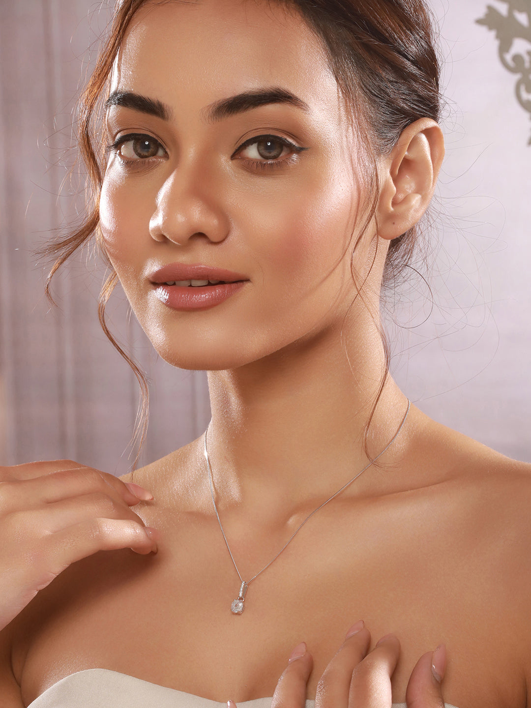 925 Sterling Silver Rhodium Plated Cubic Zirconia Solitaire Minimal pendant Necklace & Chain