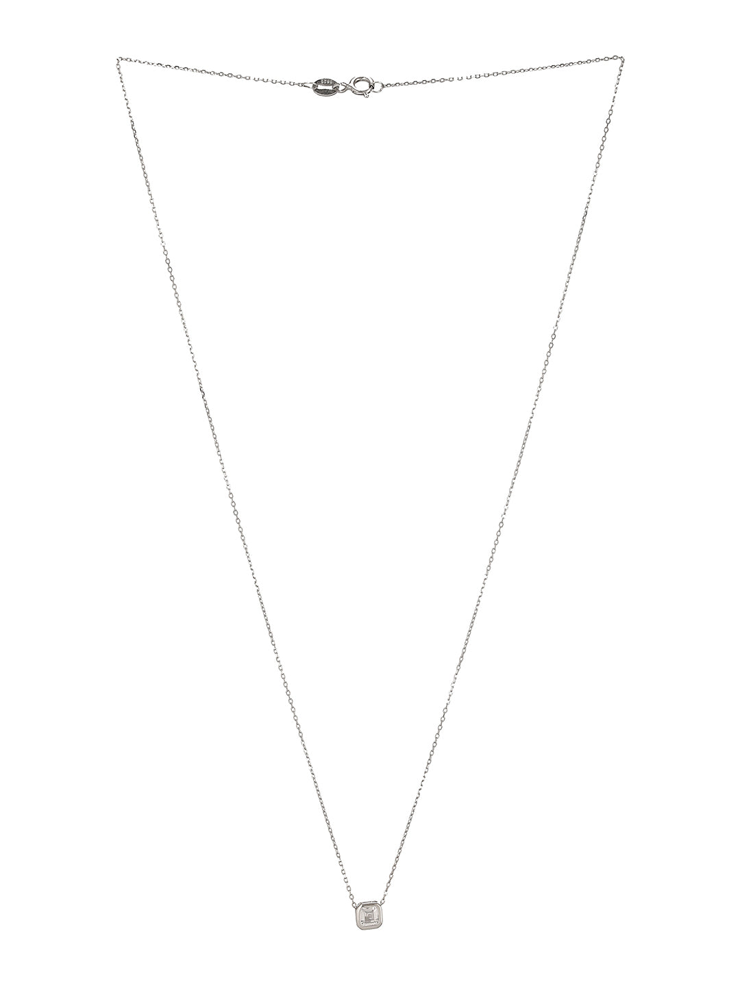 925 Sterling Silver Rhodium Plated Halo Square  Solitaire Minimal Pendant Necklace & Chain