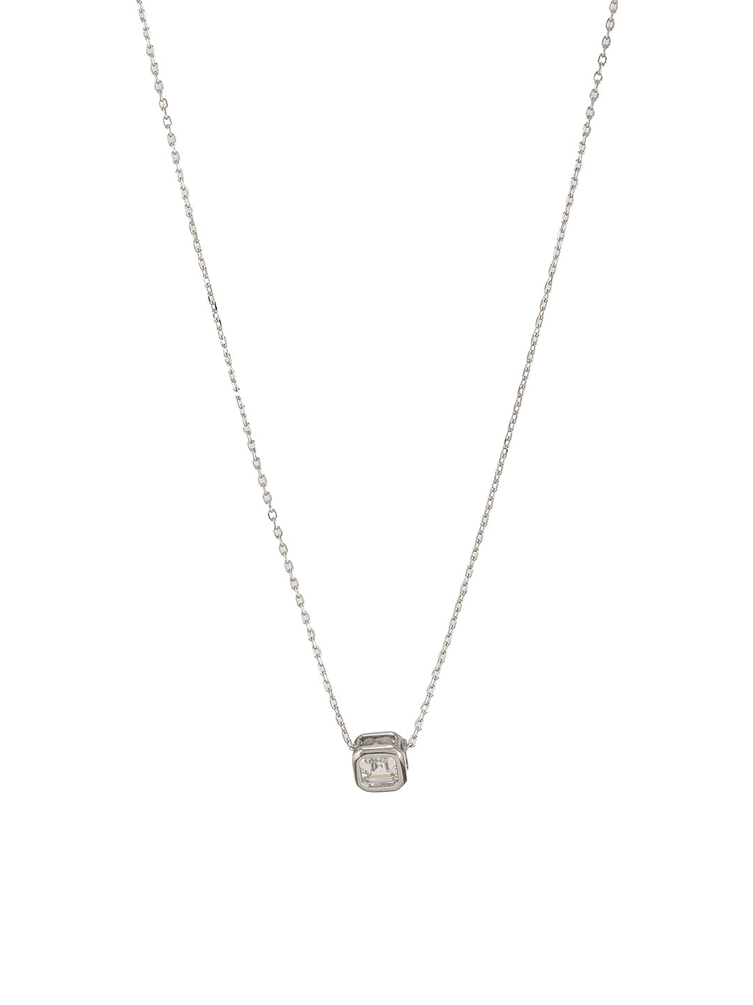925 Sterling Silver Rhodium Plated Halo Square  Solitaire Minimal Pendant Necklace & Chain