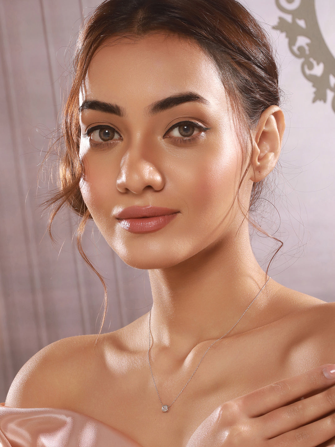 925 Sterling Silver Rhodium Plated Halo Square  Solitaire Minimal Pendant Necklace & Chain