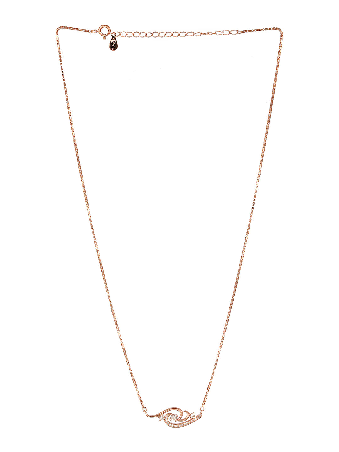 925 Sterling Silver Rose Gold Plated Zircon Studded Floral Rich Pendant Necklace & Chain