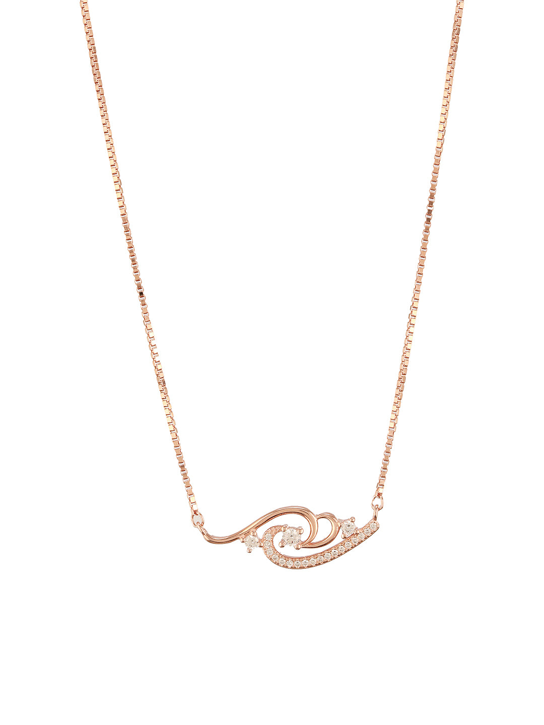 925 Sterling Silver Rose Gold Plated Zircon Studded Floral Rich Pendant Necklace & Chain
