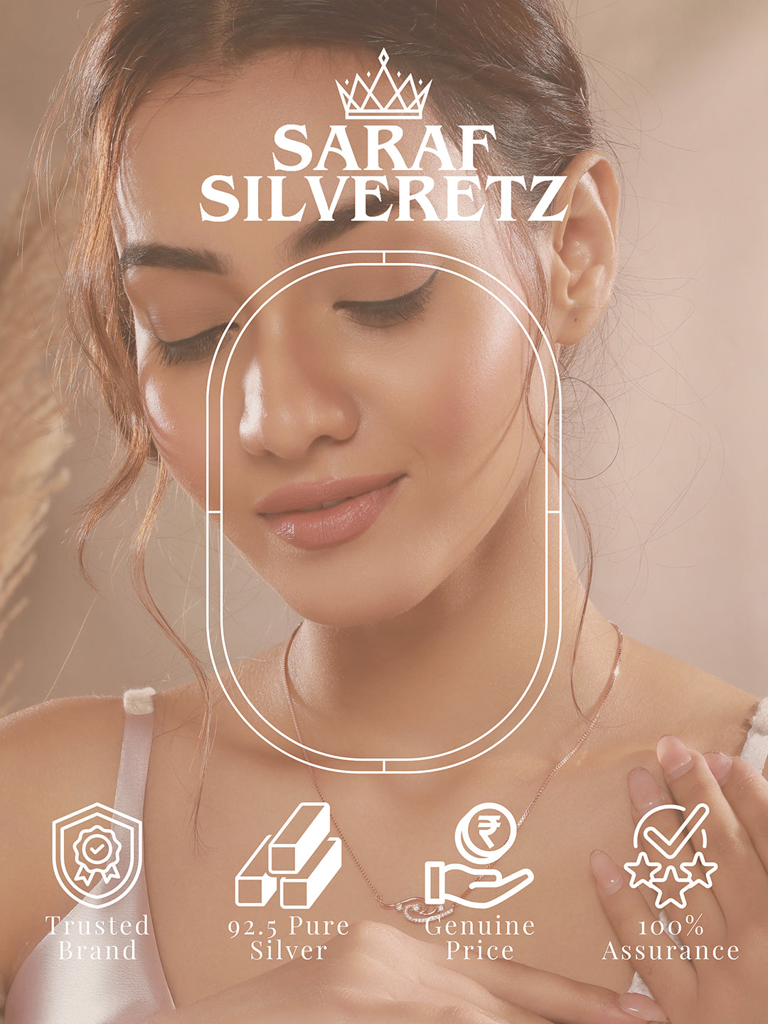 925 Sterling Silver Rose Gold Plated Zircon Studded Floral Rich Pendant Necklace & Chain