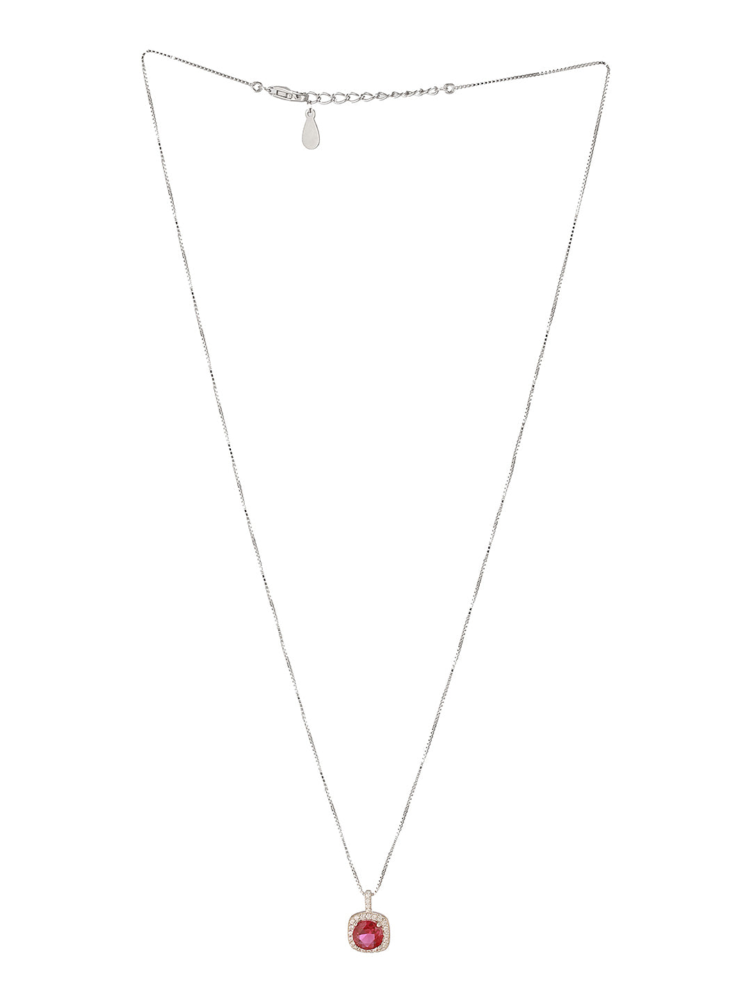 925 Sterling Silver Ruby Red Zircon Square Halo Love Pendant Necklace & Chain