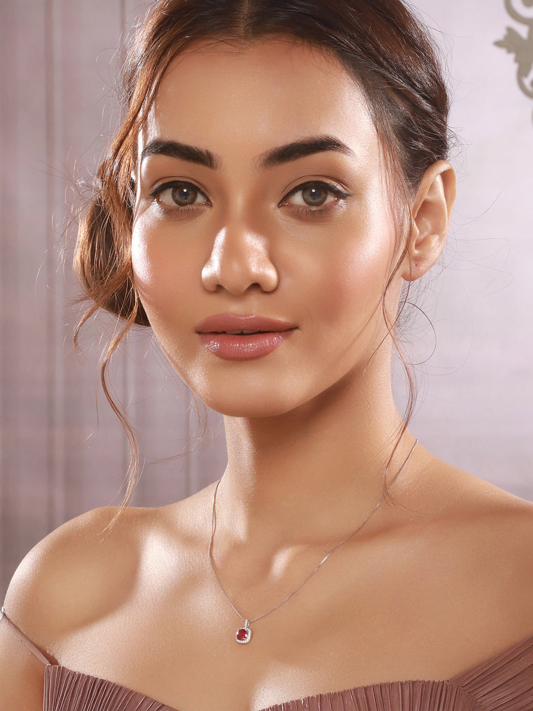 925 Sterling Silver Ruby Red Zircon Square Halo Love Pendant Necklace & Chain