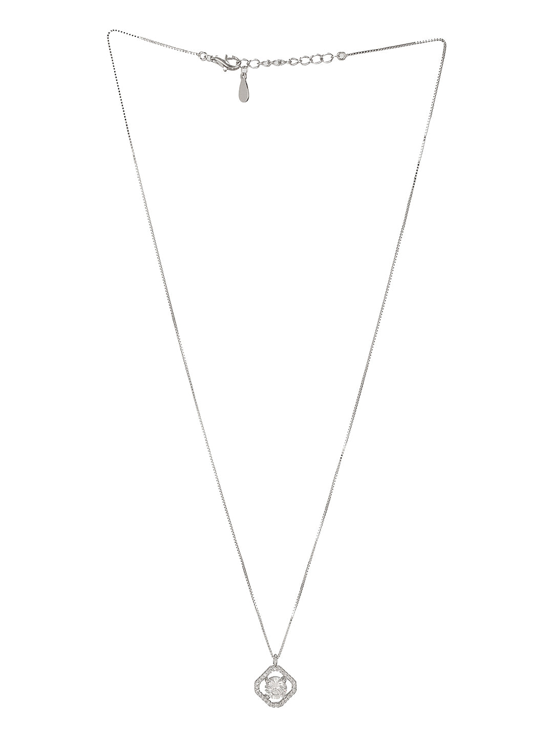 925 Sterling Silver Zircon Square  Halo Solitaire Minimal Pendant Necklace & Chain