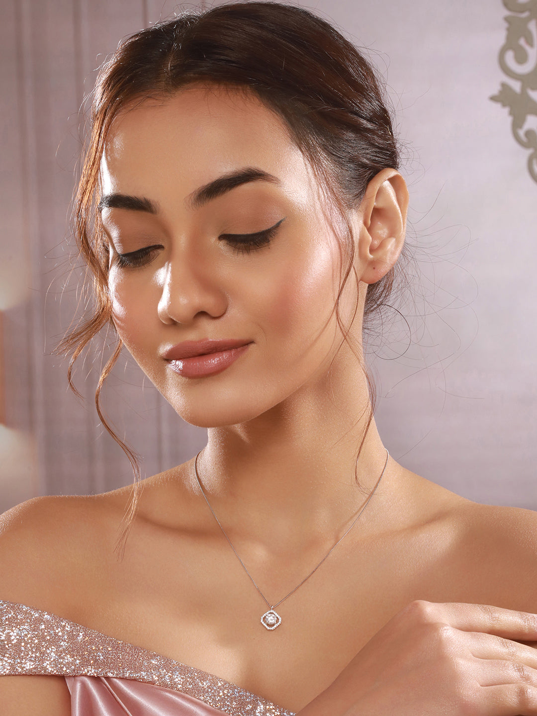 925 Sterling Silver Zircon Square  Halo Solitaire Minimal Pendant Necklace & Chain