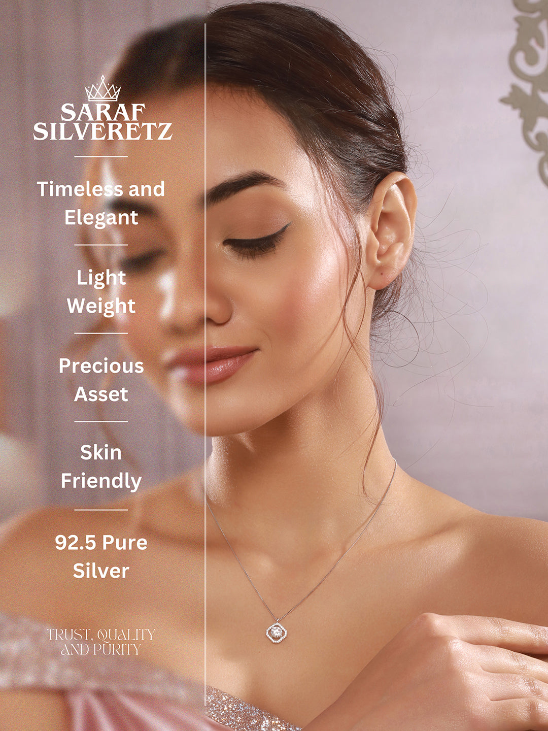 925 Sterling Silver Zircon Square  Halo Solitaire Minimal Pendant Necklace & Chain