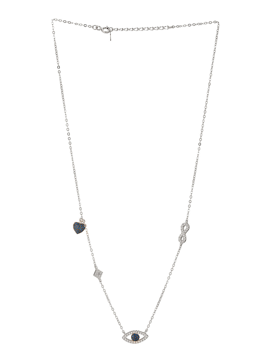 925 Sterling Silver Turkish Blue Evil Eye With heart Charms Statement Protection Pendant Necklace & Chain