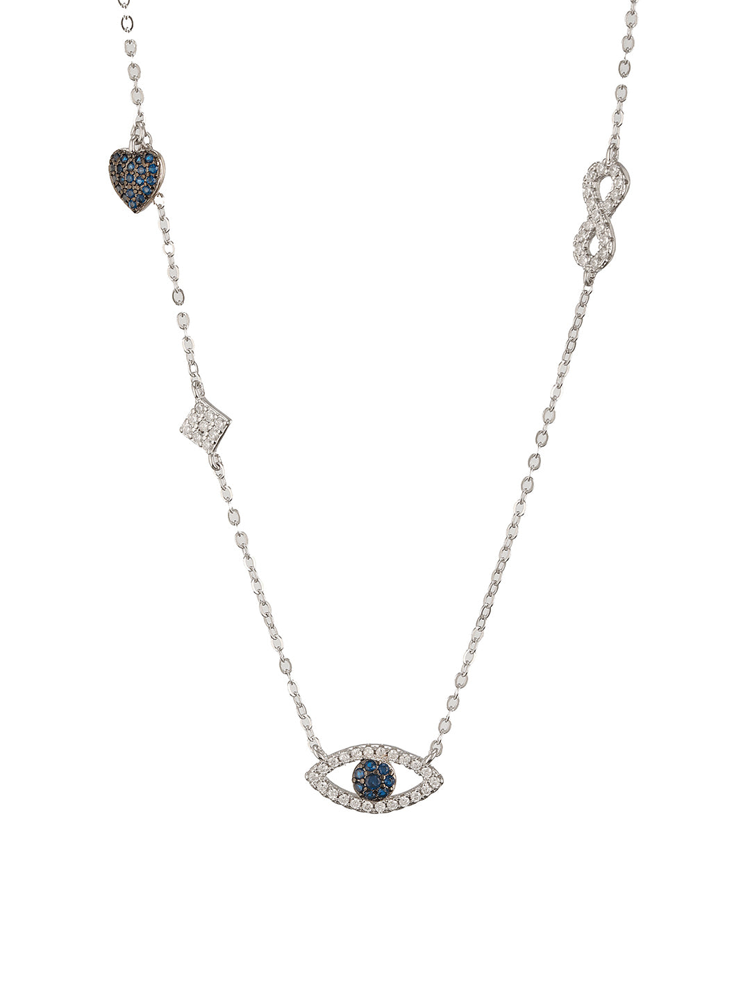 925 Sterling Silver Turkish Blue Evil Eye With heart Charms Statement Protection Pendant Necklace & Chain