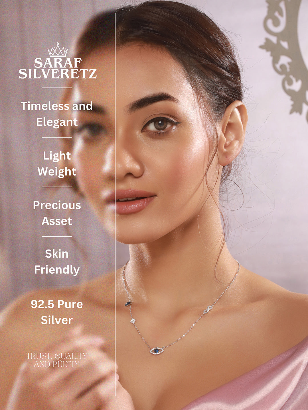 925 Sterling Silver Turkish Blue Evil Eye With heart Charms Statement Protection Pendant Necklace & Chain