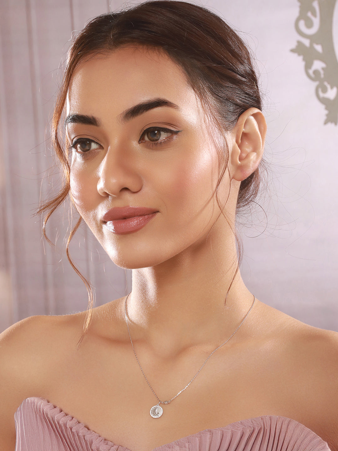 925 Sterling Silver Crescent & Star Delicate Pendant Necklace & Chain