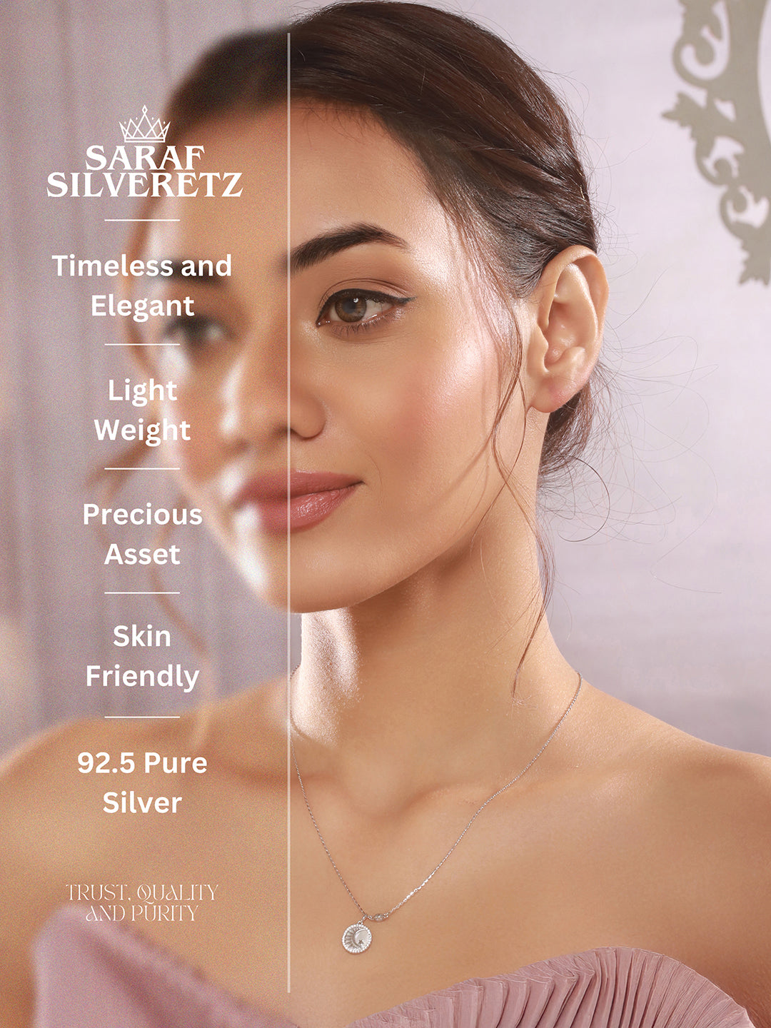 925 Sterling Silver Crescent & Star Delicate Pendant Necklace & Chain